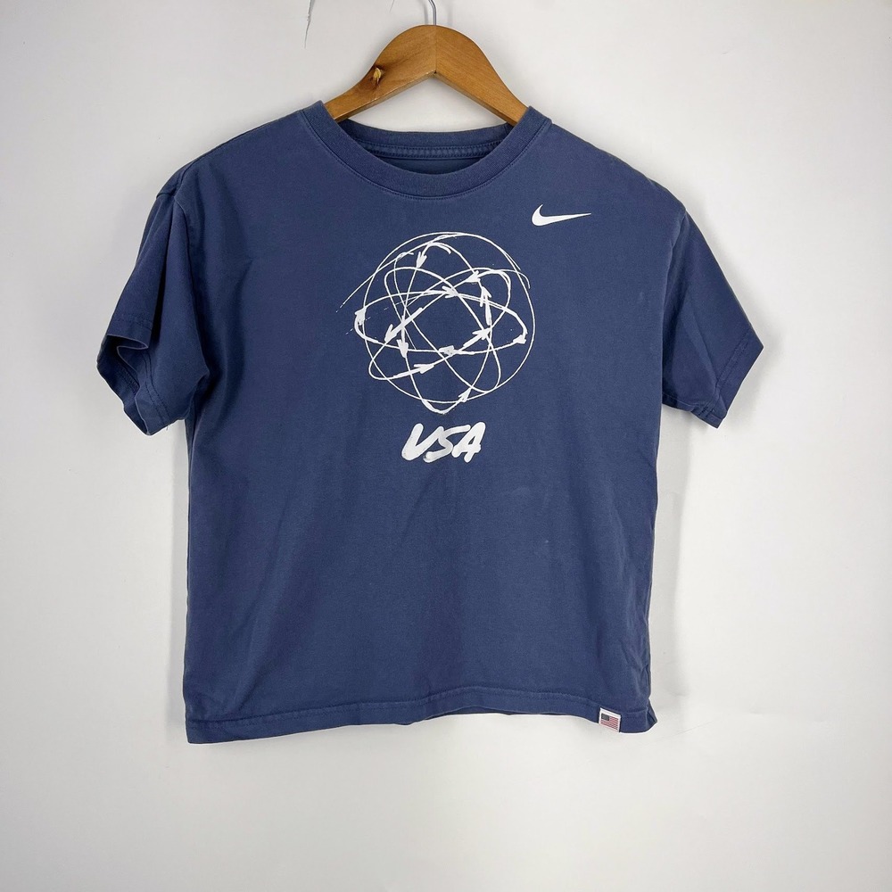 Nike USA Graphic T-Shirt Navy Blue Short Sleeve Crewneck Swoosh Logo‎ Womens M